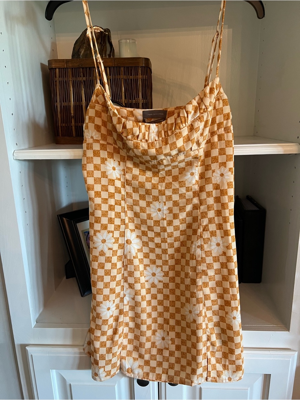 Urban Outfitters Mustard and White Checkerboard Daisy Slip